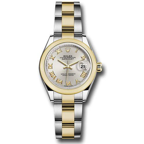 Rolex Steel and Yellow Gold Rolesor Lady-Datejust 28 Watch - Domed Bezel - Silver Roman Dial - Oyster Bracelet - 279163 sro