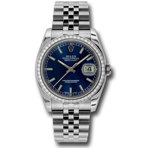 Rolex Steel and White Gold Datejust 36 Watch - 52 Diamond Bezel - Blue Index Dial - Jubilee Bracelet - 116244 blij