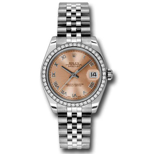 Rolex Steel and White Gold Datejust 31 Watch - 46 Diamond Bezel - Pink Roman Dial - Jubilee Bracelet - 178384 prj