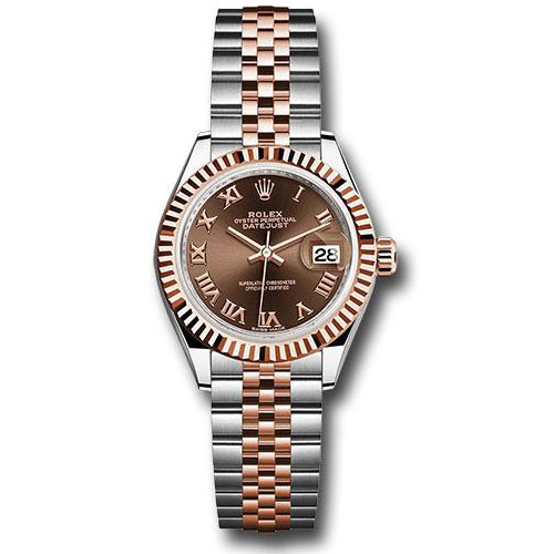 Rolex Steel and Everose Gold Rolesor Lady-Datejust 28 Watch - Fluted Bezel - Chocolate Roman Dial - Jubilee Bracelet - 279171 chorj