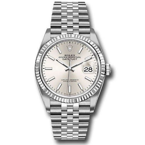 Rolex Steel Datejust 36 Watch - Fluted Bezel - Silver Index Dial - Jubilee Bracelet - 2019 Release - 126234 sij