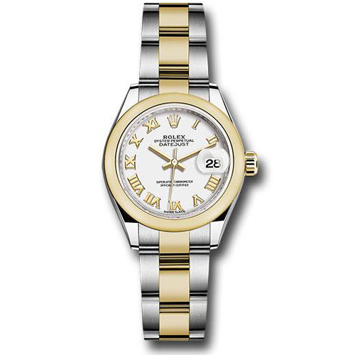 Rolex Steel and Yellow Gold Rolesor Lady-Datejust 28 Watch - Domed Bezel - White Roman Dial - Oyster Bracelet - 279163 wro