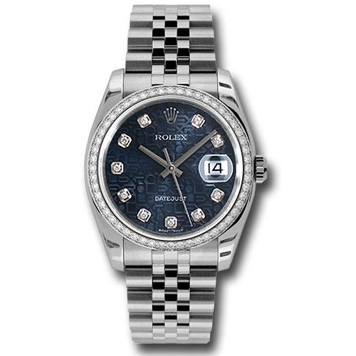 Rolex Steel and White Gold Datejust 36 Watch - 52 Diamond Bezel - Blue Jubilee Diamond Dial - Jubilee Bracelet - 116244 bljdj