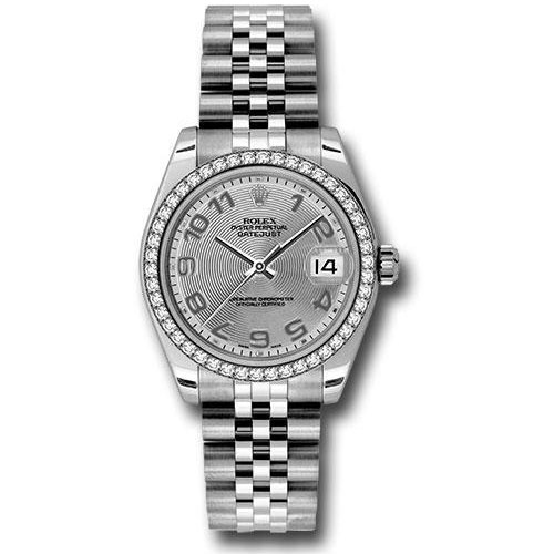 Rolex Steel and White Gold Datejust 31 Watch - 46 Diamond Bezel - Silver Concentric Circle Arabic Dial - Jubilee Bracelet - 178384 scaj
