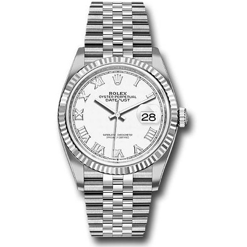 Rolex Steel Datejust 36 Watch - Fluted Bezel - White Roman Dial - Jubilee Bracelet - 2019 Release - 126234 wrj