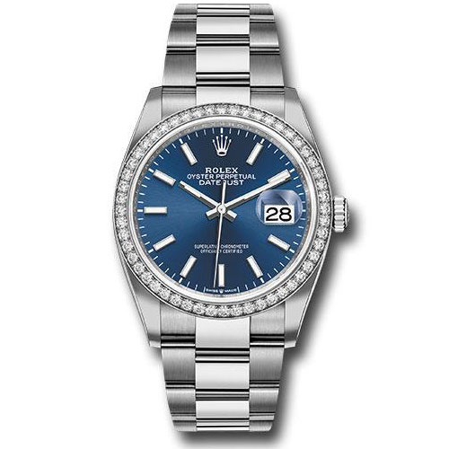 Rolex Steel Datejust 36 Watch - Diamond Bezel - Blue Index Dial - Oyster Bracelet - 2019 Release - 126284RBR blio