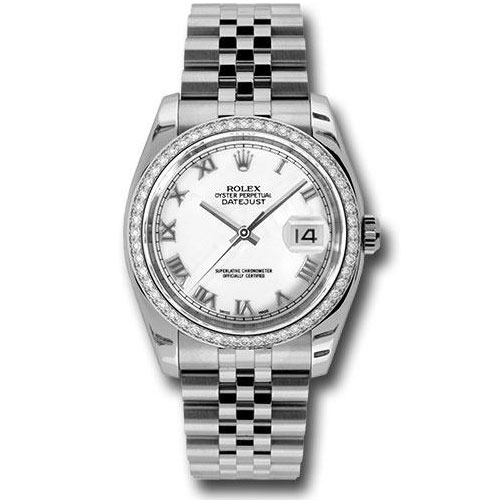 Rolex Steel and White Gold Datejust 36 Watch - 52 Diamond Bezel - White Roman Dial - Jubilee Bracelet - 116244 wrj