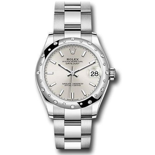 Rolex Steel and White Gold Datejust 31 Watch - Domed 24 Diamond Bezel - Silver Index Dial - Oyster Bracelet - 2020 Release - 278344RBR sio