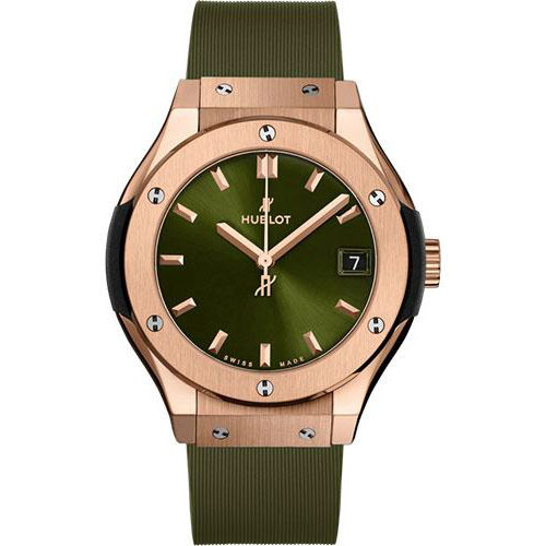 Hublot Classic Fusion King Gold Green Watch - 33 mm - Green Dial - Green Lined Rubber Strap-581.OX.8980.RX
