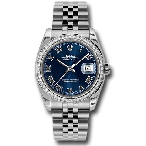 Rolex Steel and White Gold Datejust 36 Watch - 52 Diamond Bezel - Blue Roman Dial - Jubilee Bracelet - 116244 blrj