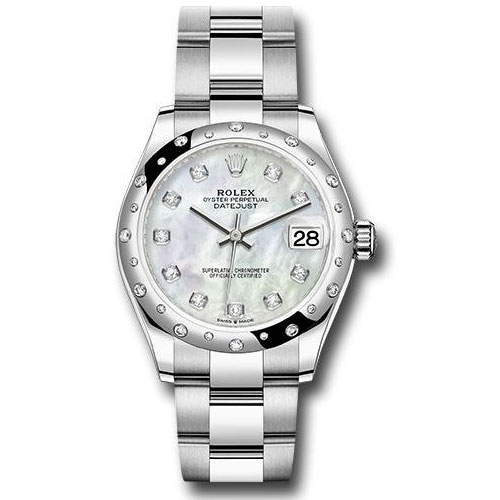 Rolex Steel and White Gold Datejust 31 Watch - Domed 24 Diamond Bezel - White Mother-Of-Pearl Diamond Dial - Oyster Bracelet - 2020 Release - 278344RBR mdo