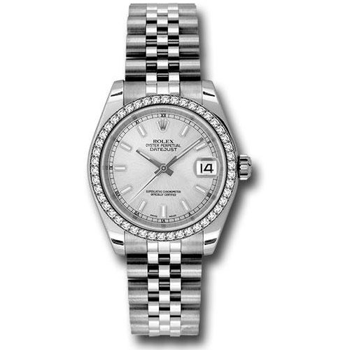 Rolex Steel and White Gold Datejust 31 Watch - 46 Diamond Bezel - Silver Index Dial - Jubilee Bracelet - 178384 sij