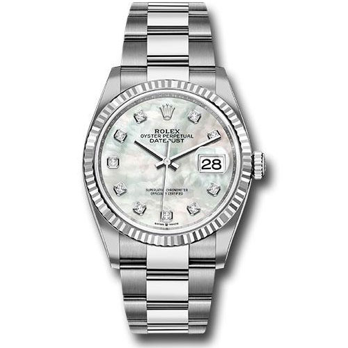 Rolex Steel Datejust 36 Watch - Fluted Bezel - Mother-of-Pearl Diamond Dial - Oyster Bracelet - 2019 Release - 126234 mdo
