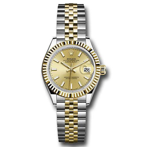 Rolex Steel and Yellow Gold Rolesor Lady-Datejust 28 Watch - Fluted Bezel - Champagne Index Dial - Jubilee Bracelet - 279173 chij