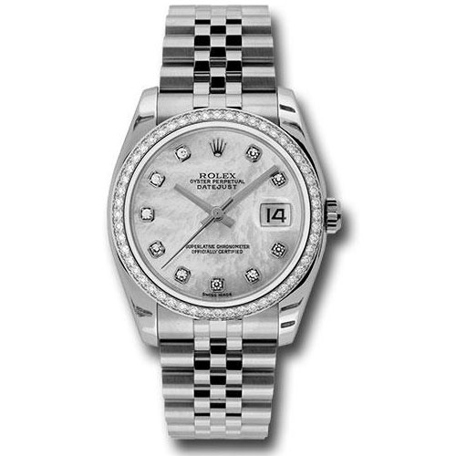 Rolex Steel and White Gold Datejust 36 Watch - 52 Diamond Bezel - Mother-Of-Pearl Diamond Dial - Jubilee Bracelet - 116244 mdj