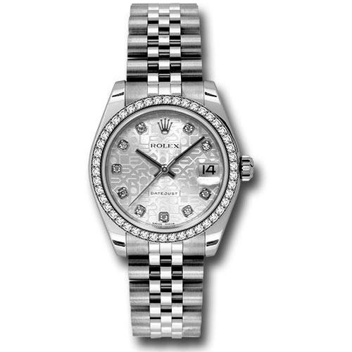 Rolex Steel and White Gold Datejust 31 Watch - 46 Diamond Bezel - Silver Jubilee Diamond Dial - Jubilee Bracelet - 178384 sjdj