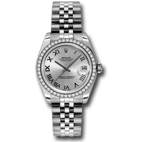 Rolex Steel and White Gold Datejust 31 Watch - 46 Diamond Bezel - Silver Roman Dial - Jubilee Bracelet - 178384 srj