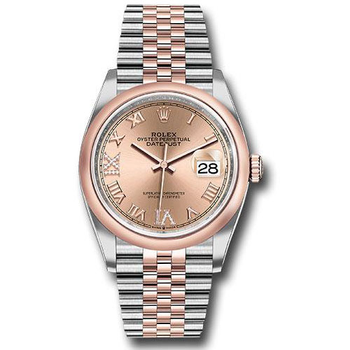 Rolex Steel and Everose Rolesor Datejust 36 Watch - Domed Bezel - Rose Roman Dial - Jubilee Bracelet - 126201 rdr69j