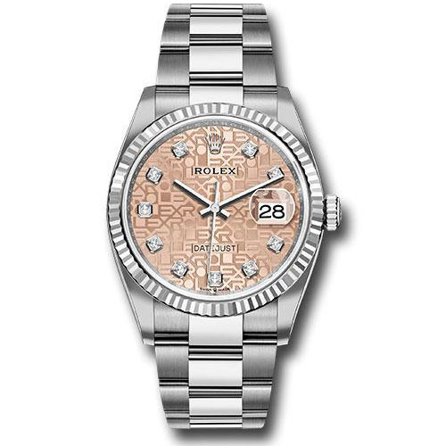 Rolex Steel Datejust 36 Watch - Fluted Bezel - Pink Jubilee Diamond Dial - Oyster Bracelet - 2019 Release - 126234 pjdo