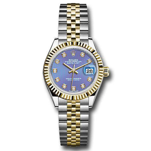 Rolex Steel and Yellow Gold Rolesor Lady-Datejust 28 Watch - Fluted Bezel - Lavender Diamond Dial - Jubilee Bracelet - 279173 ldj