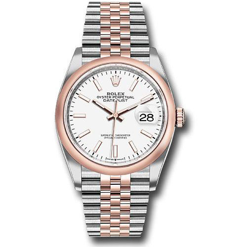 Rolex Steel and Everose Rolesor Datejust 36 Watch - Domed Bezel - White Index Dial - Jubilee Bracelet - 126201 wij