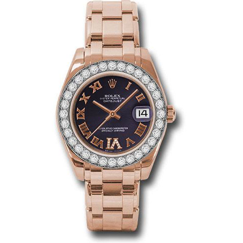 Rolex Everose Gold Datejust Pearlmaster 34 Watch - 32 Diamond Bezel - Purple Roman Dial - 81285 pudr6p