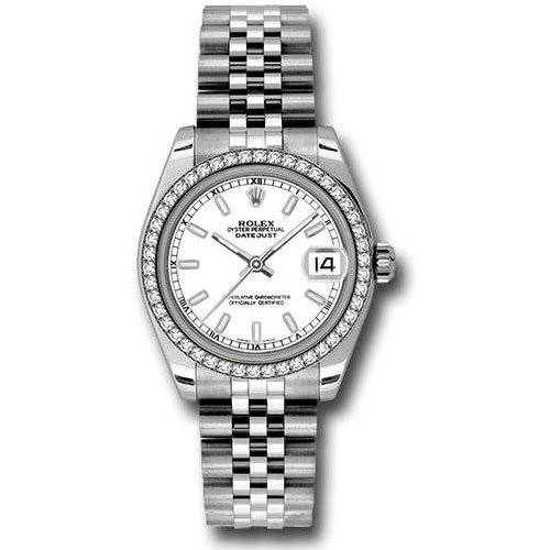 Rolex Steel and White Gold Datejust 31 Watch - 46 Diamond Bezel - White Index Dial - Jubilee Bracelet - 178384 wij