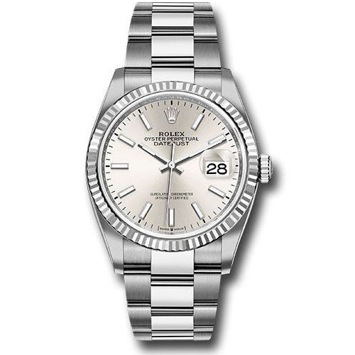 Rolex Steel Datejust 36 Watch - Fluted Bezel - Silver Index Dial - Oyster Bracelet - 2019 Release - 126234 sio