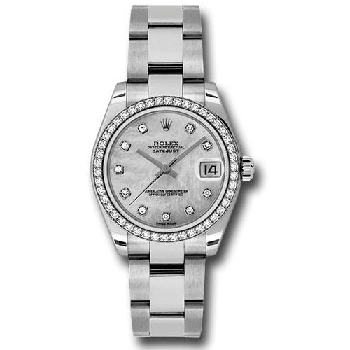 Rolex Steel and White Gold Datejust 31 Watch - 46 Diamond Bezel - Mother-Of-Pearl Diamond Dial - Oyster Bracelet - 178384 mdo