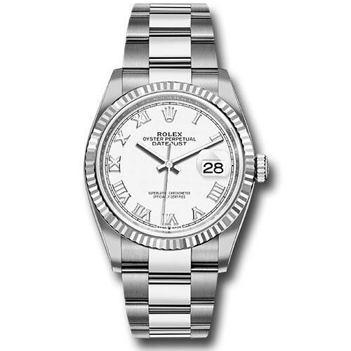 Rolex Steel Datejust 36 Watch - Fluted Bezel - White Roman Dial - Oyster Bracelet - 2019 Release - 126234 wro