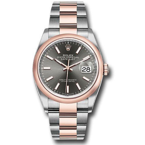 Rolex Steel and Everose Rolesor Datejust 36 Watch - Domed Bezel - Dark Rhodium Index Dial - Oyster Bracelet - 126201 dkrio