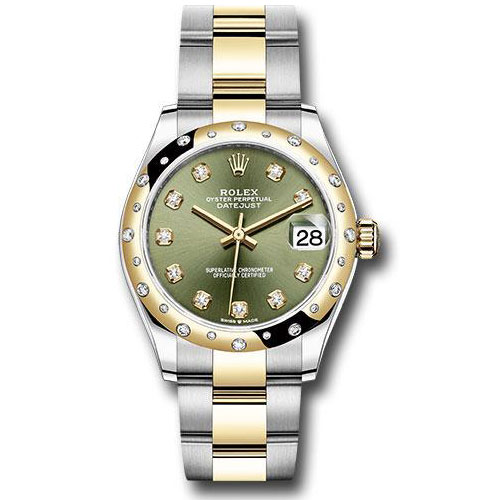 Rolex Steel and Yellow Gold Datejust 31 Watch - Domed Diamond Bezel - Olive Green Diamond Dial - Oyster Bracelet - 278343 ogdo