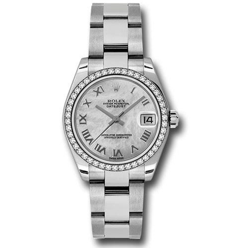 Rolex Steel and White Gold Datejust 31 Watch - 46 Diamond Bezel - Mother-Of-Pearl Roman Dial - Oyster Bracelet - 178384 mro