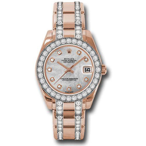 Rolex Everose Gold Datejust Pearlmaster 34 Watch - 32 Diamond Bezel - Mother-Of-Pearl Diamond Dial - 81285 mddp