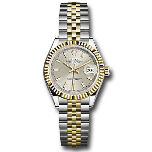 Rolex Steel and Yellow Gold Rolesor Lady-Datejust 28 Watch - Fluted Bezel - Silver Index Dial - Jubilee Bracelet - 279173 sij