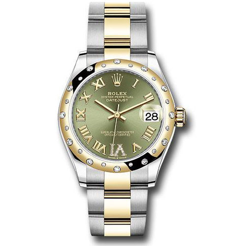 Rolex Steel and Yellow Gold Datejust 31 Watch - Domed Diamond Bezel - Olive Green Diamond Roman Six Dial - Oyster Bracelet - 278343 ogdr6o