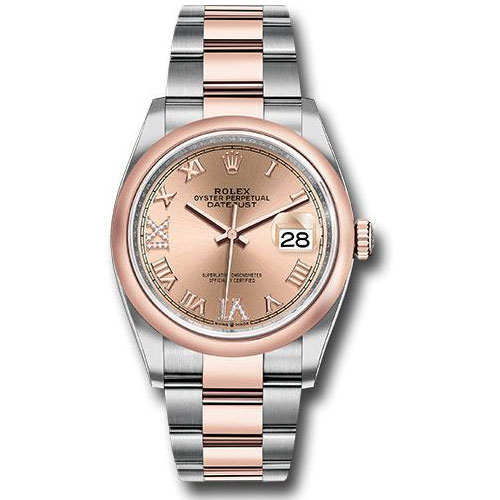 Rolex Steel and Everose Rolesor Datejust 36 Watch - Domed Bezel - Rose Roman Dial - Oyster Bracelet - 126201 rdr69o