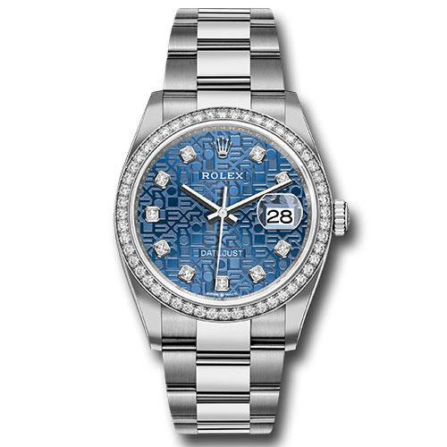 Rolex Steel Datejust 36 Watch - Diamond Bezel - Blue Jubilee Diamond Dial - Oyster Bracelet - 2019 Release - 126284RBR bljdo