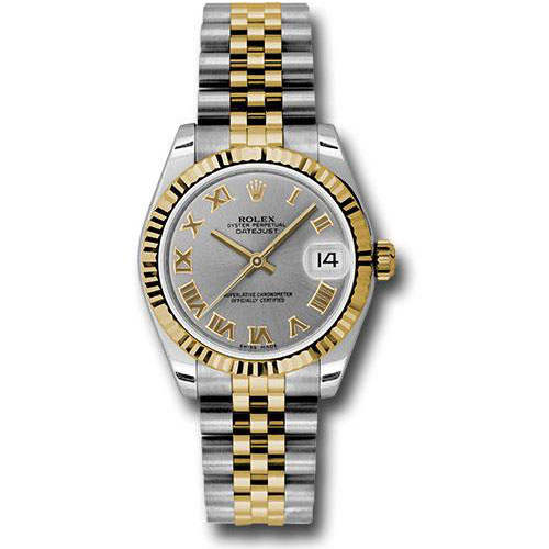 Rolex Steel and Yellow Gold Datejust 31 Watch - Fluted Bezel - Slate Grey Roman Dial - Jubilee Bracelet - 178273 grj