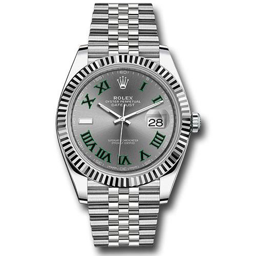 Rolex Steel and White Gold Rolesor Datejust 41 Watch - Fluted Bezel - Slate Green Roman Dial - Jubilee Bracelet - 126334 slgrj