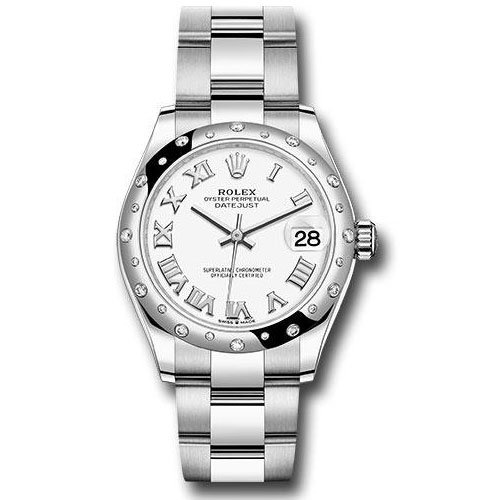 Rolex Steel and White Gold Datejust 31 Watch - Domed 24 Diamond Bezel - White Roman Dial - Oyster Bracelet - 2020 Release - 278344RBR wro