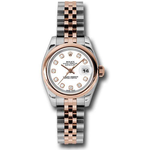 Rolex Steel and Everose Gold Rolesor Lady Datejust 26 Watch - Domed Bezel - White Diamond Dial - Jubilee Bracelet - 179161 wdj