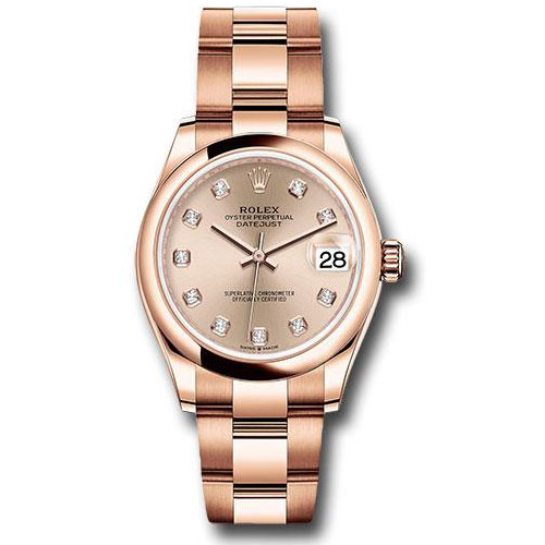 Rolex Everose Gold Datejust 31 Watch - Domed Bezel - Rose Diamond Dial - Oyster Bracelet - 278245 rsdo