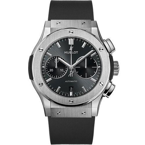 Hublot Classic Fusion Racing Grey Chronograph Titanium Watch - 45 mm - Gray Dial - Gray Lined Rubber Strap-521.NX.7071.RX