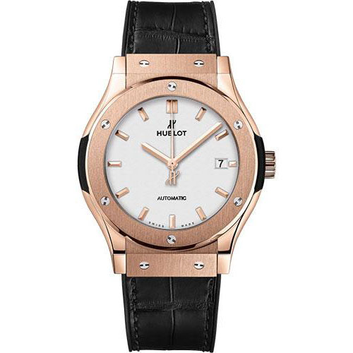 Hublot Classic Fusion King Gold Opalin Watch - 42 mm - Opaline Ed Dial - Black Rubber and Leather Strap-542.OX.2611.LR