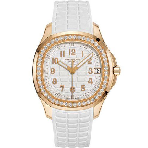 Patek Philippe Aquanaut Selfwinding - 38.8 mm Rose Gold Case - Diamond Bezel - White Dial - White Composite Strap - 5268-200R-001