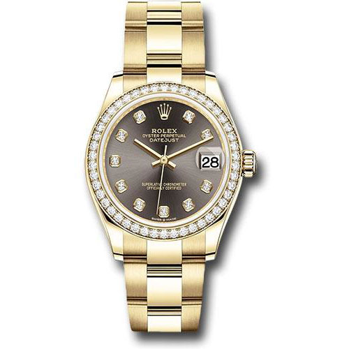Rolex Yellow Gold Datejust 31 Watch - Diamond Bezel - Dark Grey Diamond Dial - Oyster Bracelet - 278288RBR dkgdo