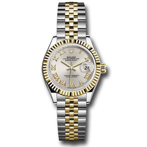 Rolex Steel and Yellow Gold Rolesor Lady-Datejust 28 Watch - Fluted Bezel - Silver Roman Dial - Jubilee Bracelet - 279173 srj