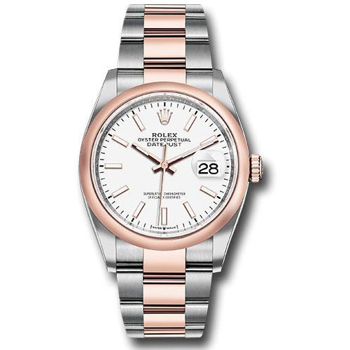 Rolex Steel and Everose Rolesor Datejust 36 Watch - Domed Bezel - White Index Dial - Oyster Bracelet - 126201 wio