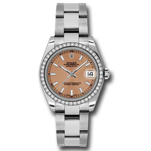 Rolex Steel and White Gold Datejust 31 Watch - 46 Diamond Bezel - Pink Index Dial - Oyster Bracelet - 178384 pio